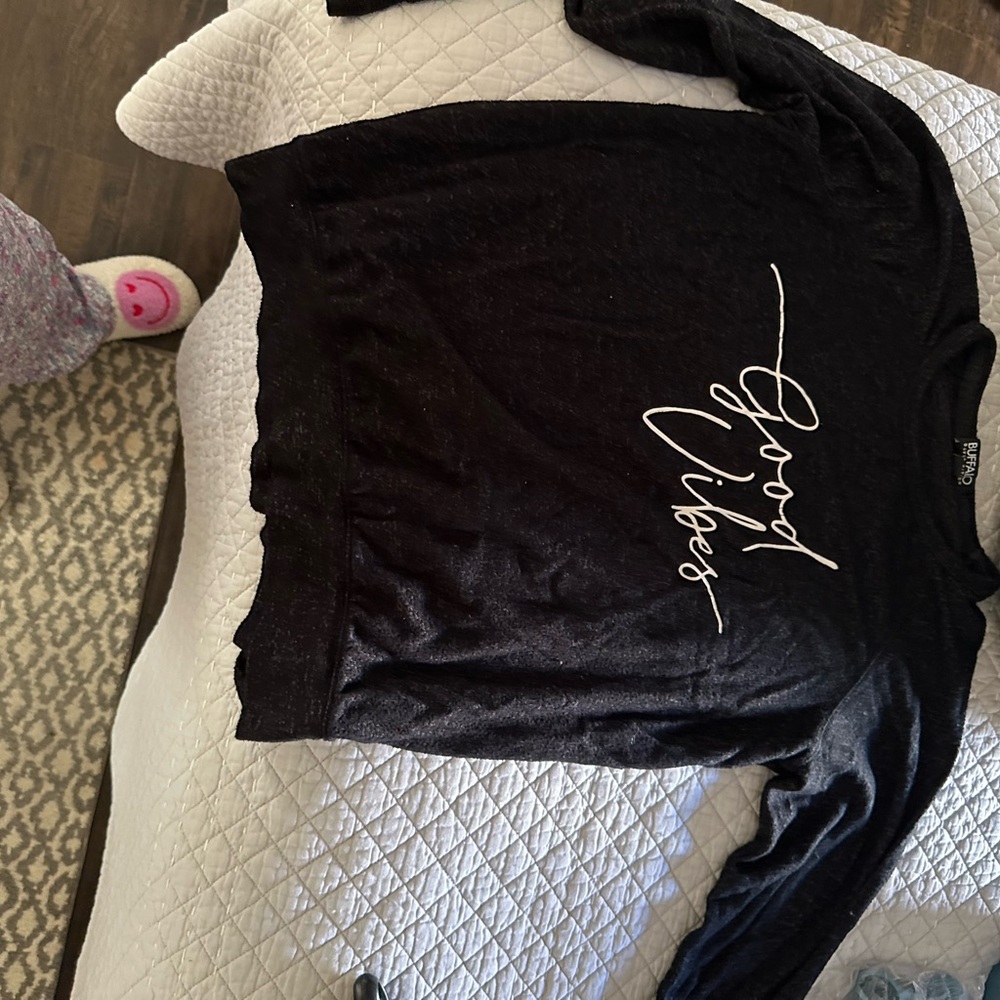 Black Long Sleeve 'Good Vibes' Top